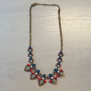 J. Crew Gold Necklace with Pink, Blue, and Cream Accents
